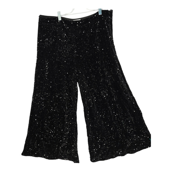 Faeriesty Wide Leg Sequin Pants Velour Black Lined Plus Size 4XL - Picture 2 of 10